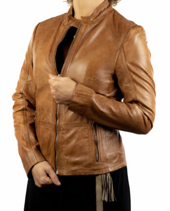 Chaqueta de piel lisa entallada MAIKA