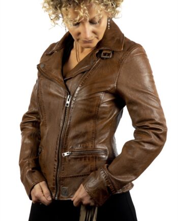 Chaqueta de Cuero Cruzada de Efecto Gastado VIDEO