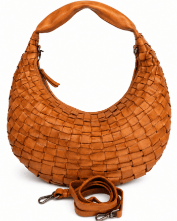 Bolso trenzado de piel en forma de media luna